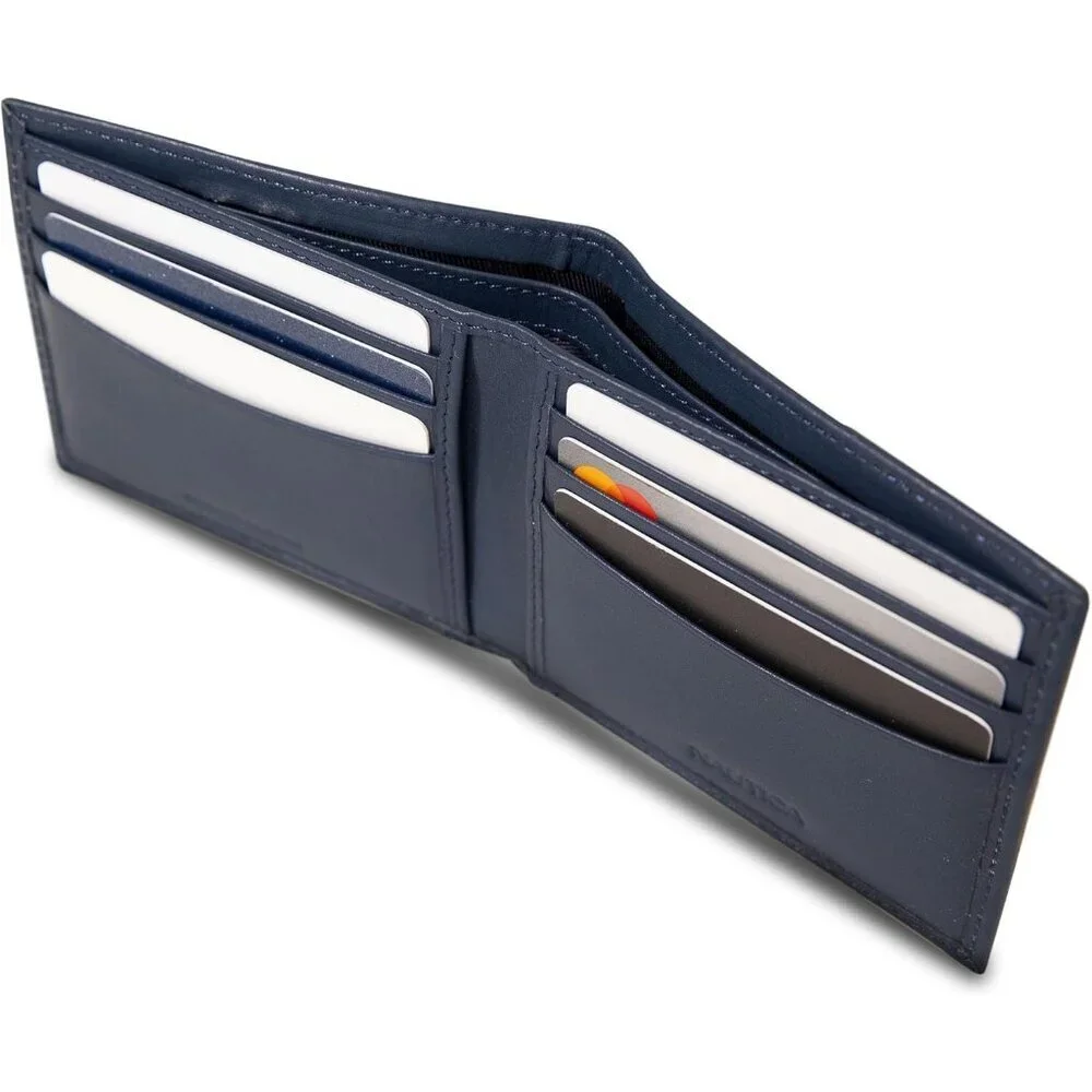 Men's Sail - Navy Bifold Leather Wallet RFID Blocking ID Window Card Slots